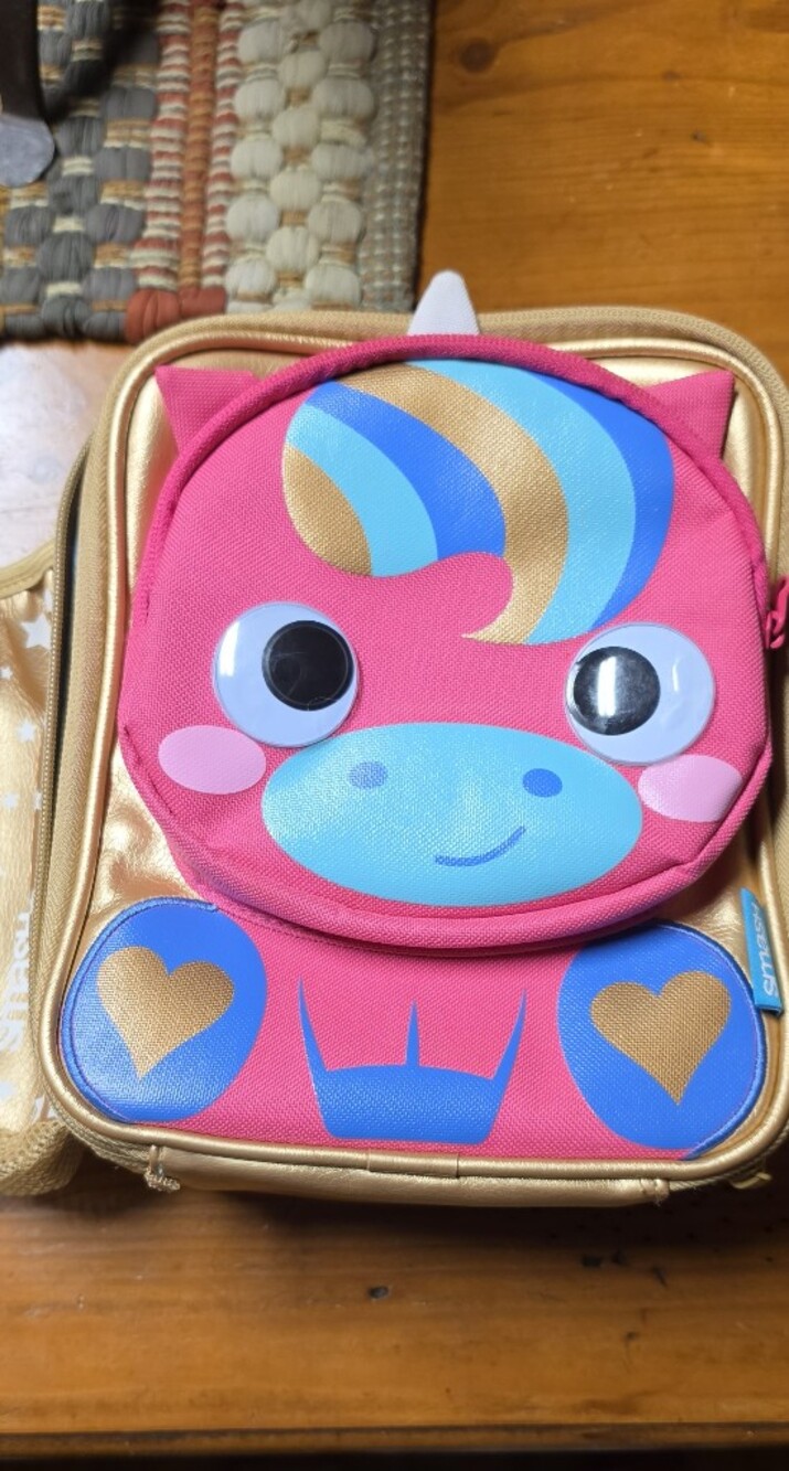 Cute Pink Unicorn Kids Lunch Bag with Gold Accents